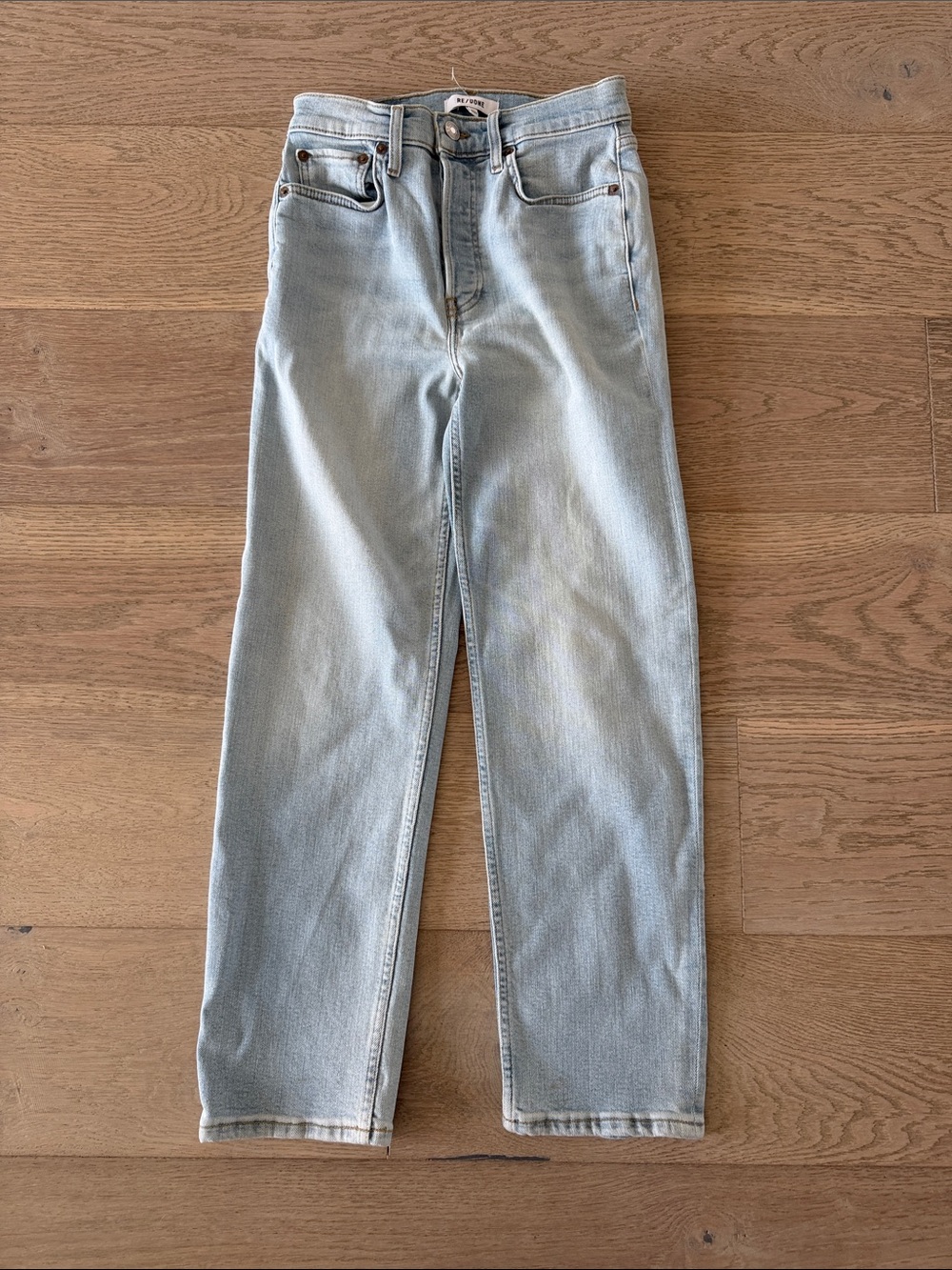 Re/Done Pale Blue High-Rise Straight Leg Jeans